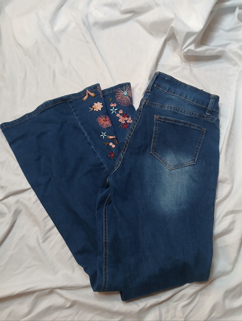 BAMBOO Dark Blue Embroidered Flare Jeans - Picture 11 of 11
